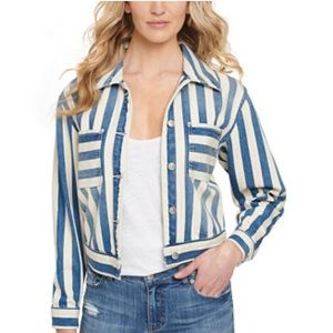 DKNY JEANS Striped Denim Jean Cropped Jacket
